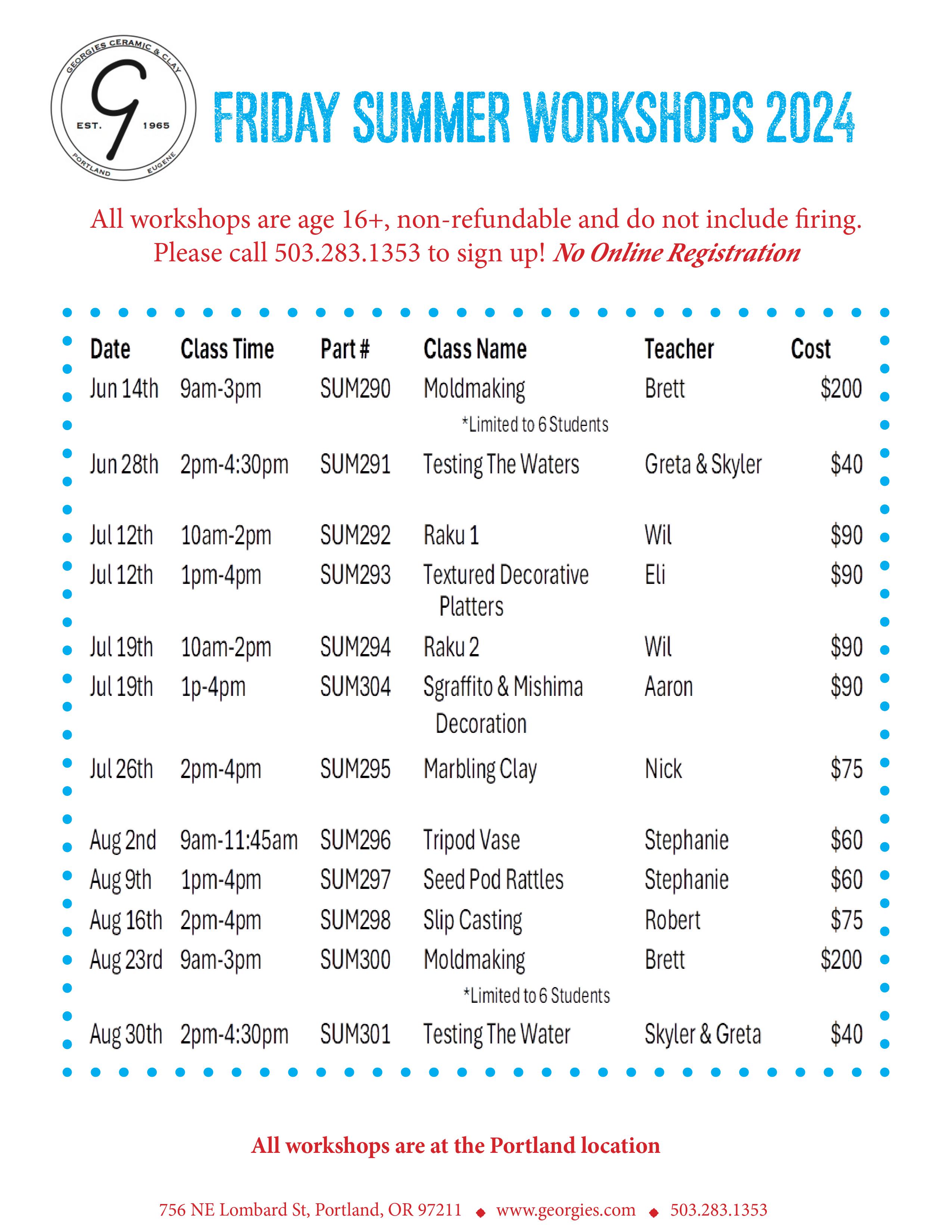 Fun Friday Summer Classes